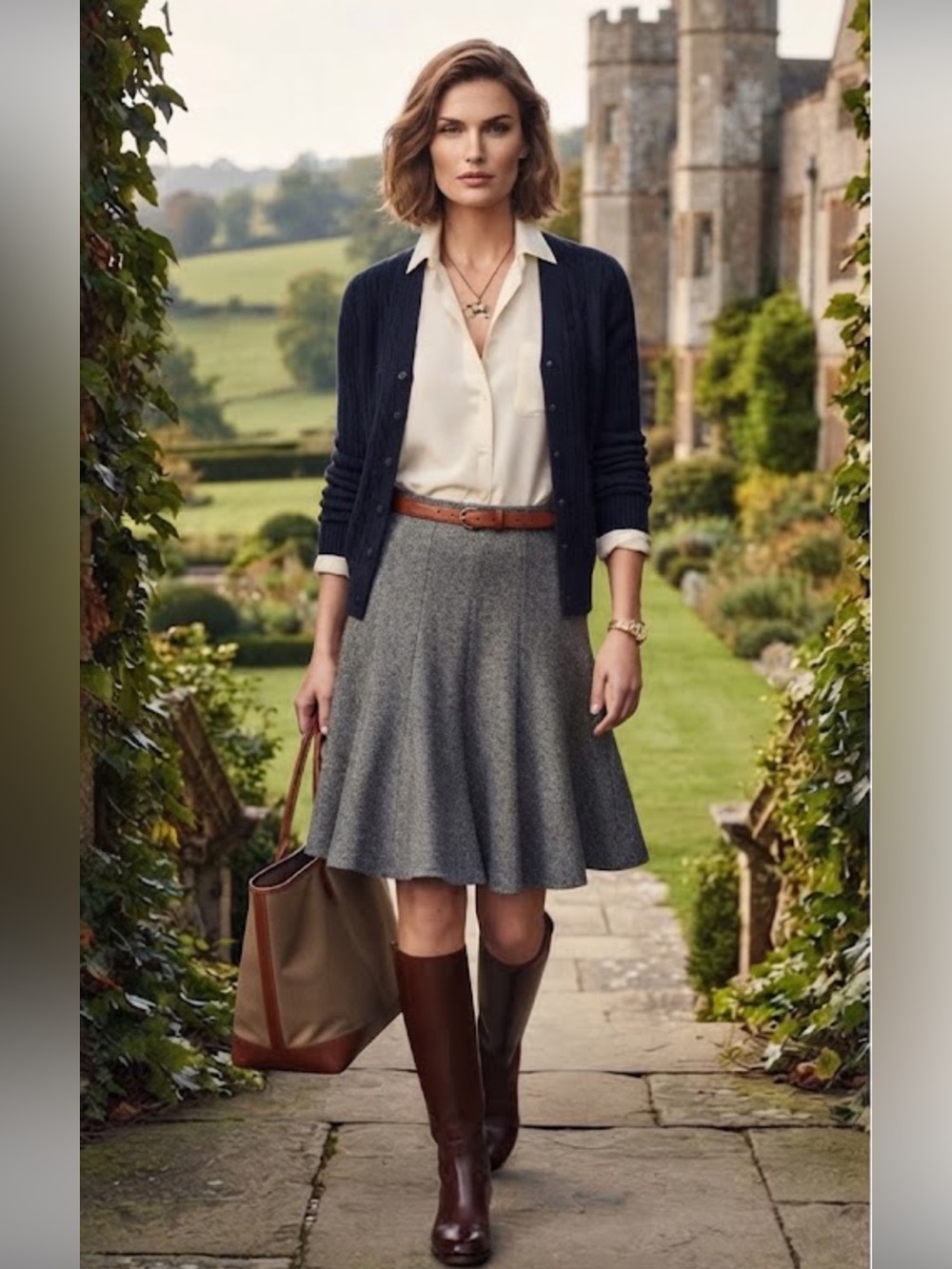 Ralph Lauren Chaps 100% Wool Herringbone Gray A-Line Flared Skirt